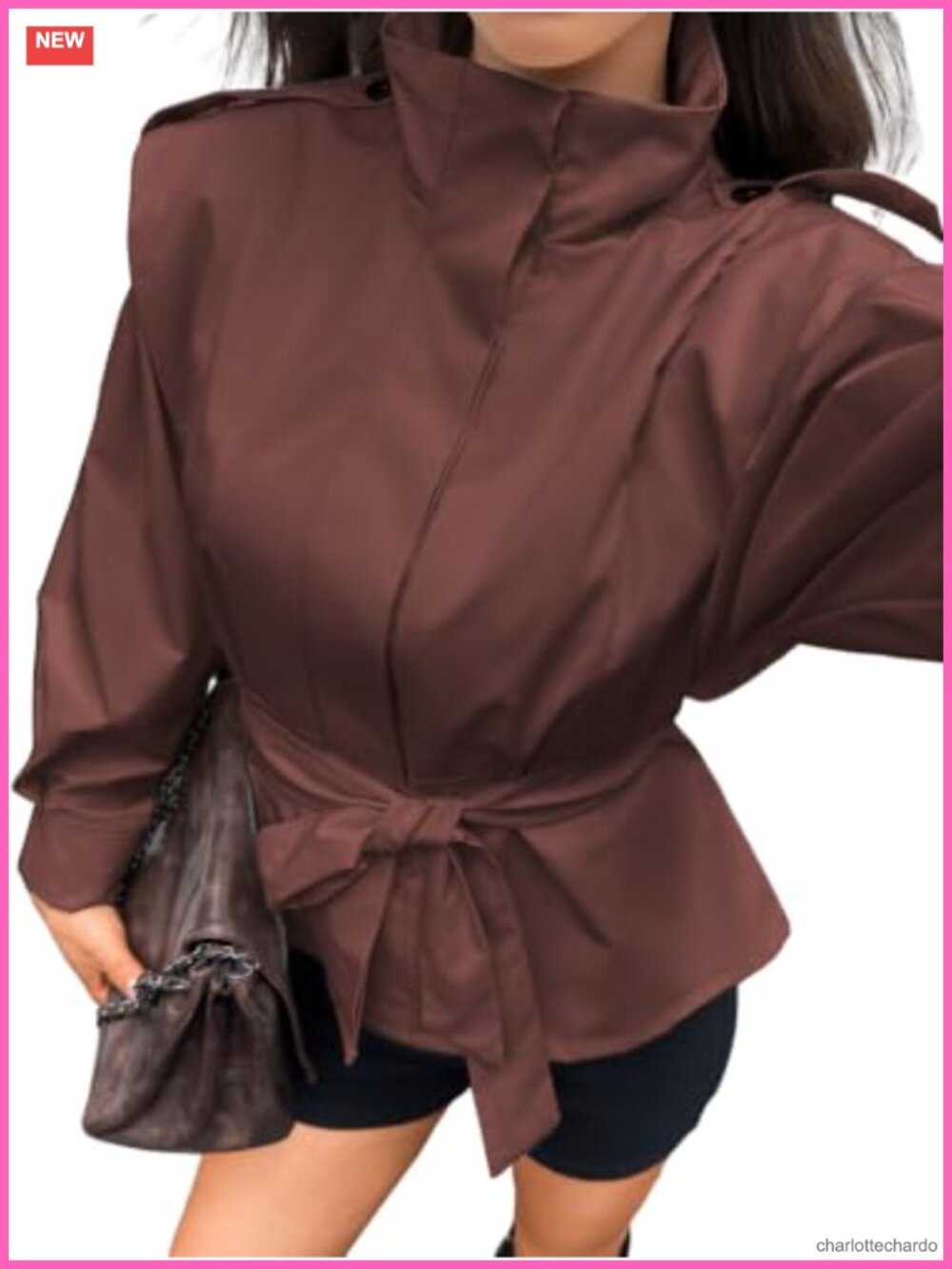 Cropped Trench Coat Button Down Funnel Neck Water Wind Resistant Jacket